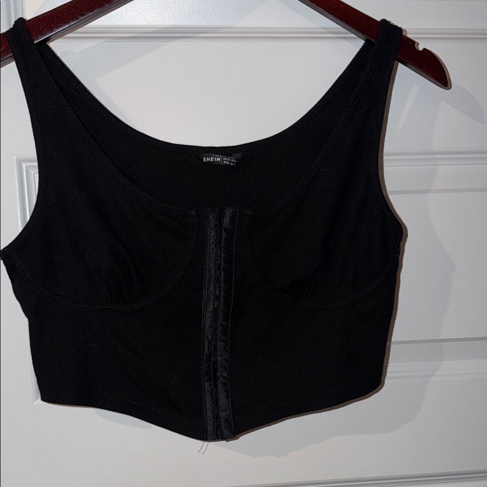 SHEIN Ribbed Black Front Clasp Cropped Bustier Tank XL